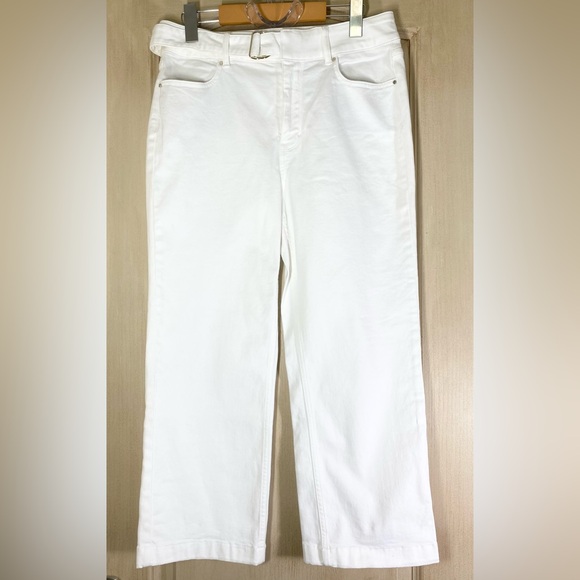 White House Black Market White Pants Wide Leg Sz 10P Zip Belt Office Career NWOT - Picture 2 of 13